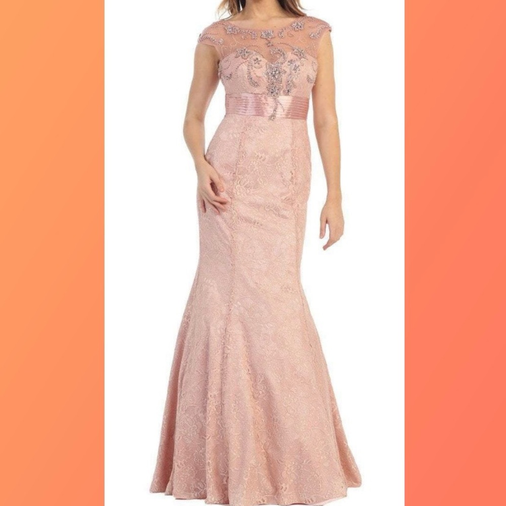 Embroidered Cap Sleeve Mermaid Dress